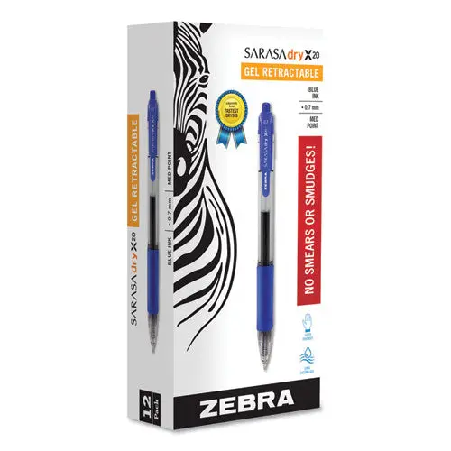Sarasa Dry Gel X20 Retractable Gel Pen, Medium 0.7Mm, Blue Ink, Translucent Blue Barrel, Dozen 1