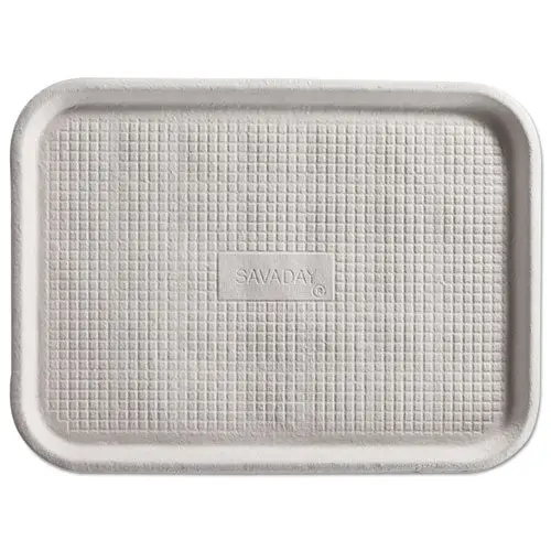 Savaday Molded Fiber Flat Food Tray, 1-Compartment, 6 X 12, White, 200-Carton 1