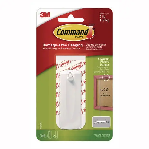 Sawtooth Picture Hanger, One Hanger, Two Strips, White, Supports 4 Lbs 1