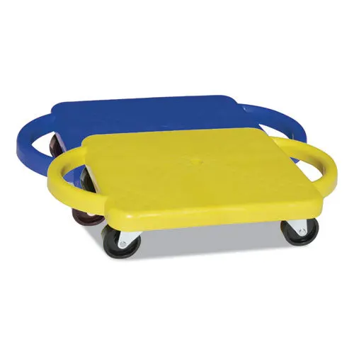 Scooter With Handles, Blue-Yellow, 4 Rubber Swivel Casters, Plastic, 12 X 12 1