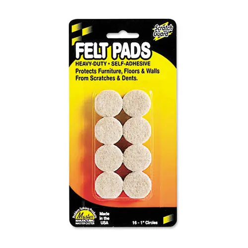 Scratch Guard Felt Pads, 1" Dia, Circular, Beige, 16-Pack 1