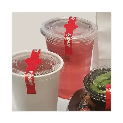Secureit Tamper Evident Drink Lid Seal, "Secure It", 1 X 7, Red, 250-Roll, 2 Rolls-Pack 1