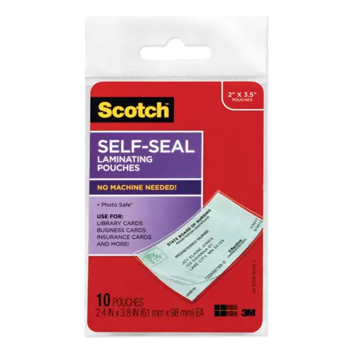 Self-Sealing Laminating Pouches, 9 Mil, 3.8" X 2.4", Gloss Clear, 10-Pack 1