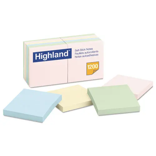 Self-Stick Notes, 3 X 3, Assorted Pastel, 100-Sheet, 12-Pack 1