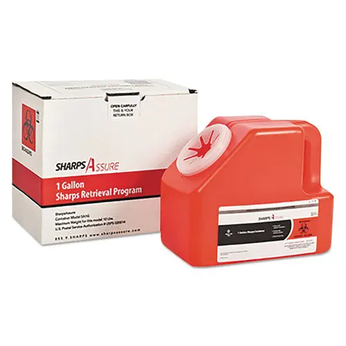 Sharps Retrieval Program Containers, 1 Gal, Cardboard-Plastic, Red 1