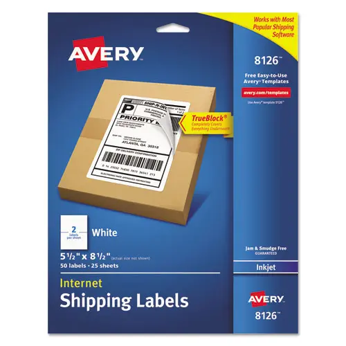 Shipping Labels W- Trueblock Technology, Inkjet Printers, 5.5 X 8.5, White, 2-Sheet, 25 Sheets-Pack 1