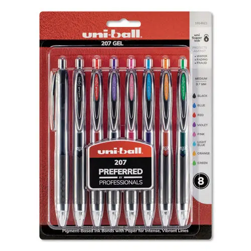 Signo 207 Retractable Gel Pen, Medium 0.7Mm, Assorted Ink, Black Barrel, 8-Set 1