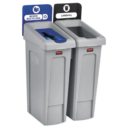 Slim Jim Recycling Station Kit, 46 Gal, 2-Stream Landfill-Mixed Recycling 1