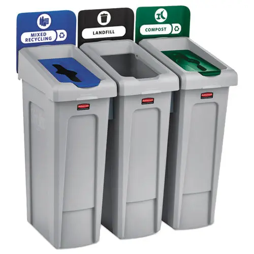 Slim Jim Recycling Station Kit, 69 Gal, 3-Stream Landfill-Mixed Recycling 1