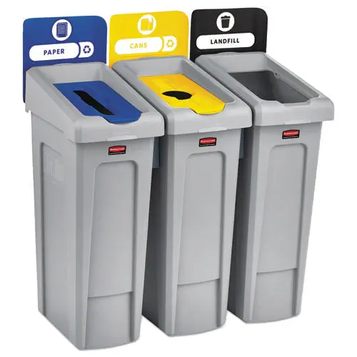 Slim Jim Recycling Station Kit, 69 Gal, 3-Stream Landfill-Paper-Bottles-Cans 1