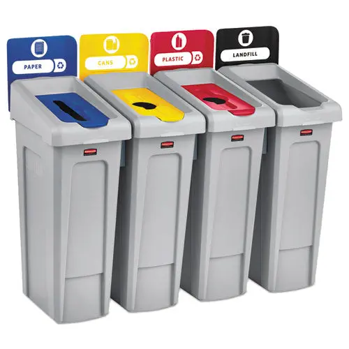 Slim Jim Recycling Station Kit, 92 Gal, 4-Stream Landfill-Paper-Plastic-Cans 1