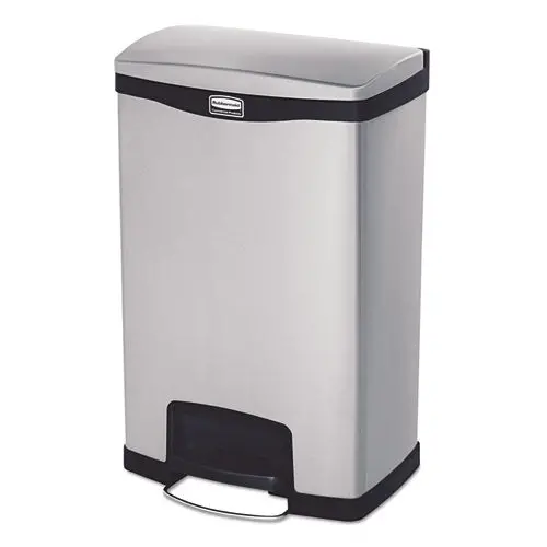 Slim Jim Stainless Steel Step-On Container, Front Step Style, 13 Gal, Black 1