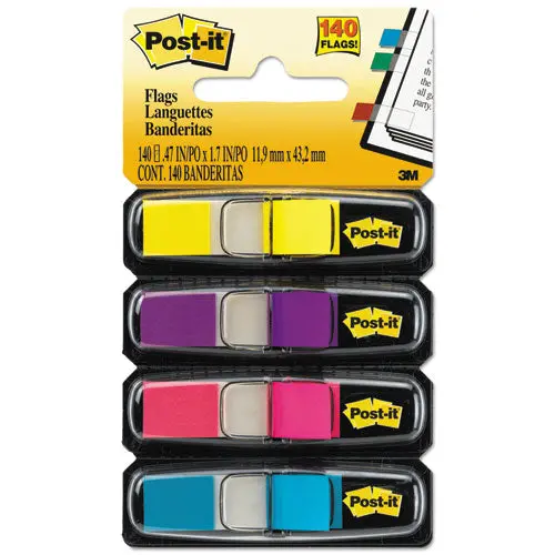 Small Page Flags In Dispensers, 0.5" X 1.75", Four Colors, 35-Color, 4 Dispensers-Pack 1