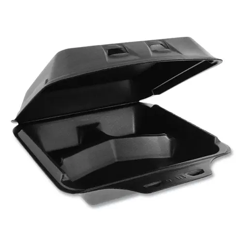 Smartlock Foam Hinged Containers, Large, 9 X 9.5 X 3.25, 3-Compartment, Black, 150-Carton 1