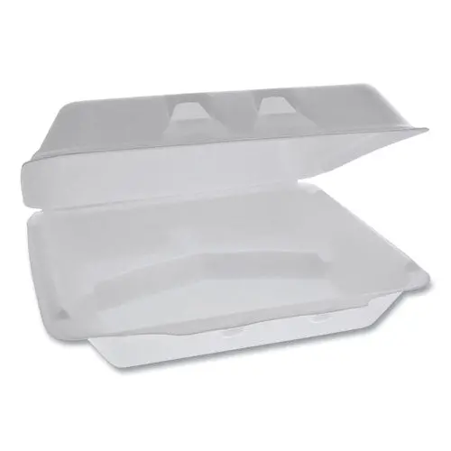 Smartlock Foam Hinged Containers, X-Large, 9.5 X 10.5 X 3.25, 3-Compartment, White, 250-Carton 1