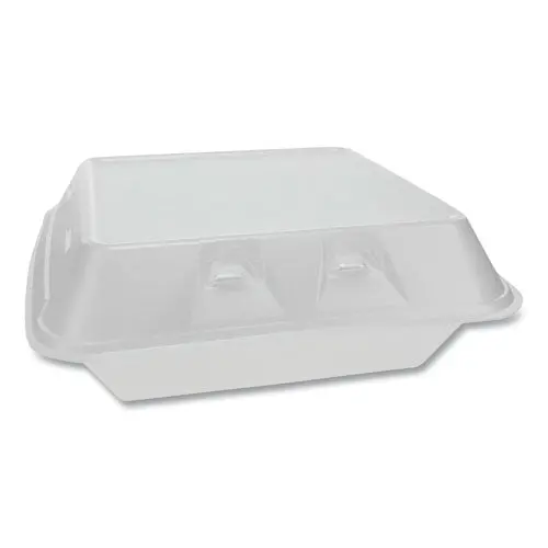 Smartlock Vented Foam Hinged Lid Containers, , 9 X 9.25 X 3.25, 3-Compartment, White, 150-Carton 1