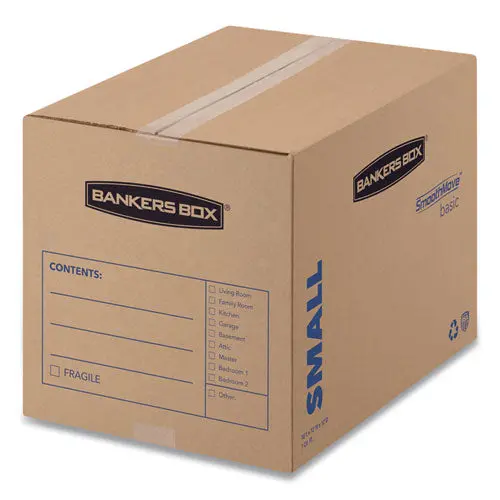 Smoothmove Basic Moving Boxes, Small, Regular Slotted Container (Rsc), 16" X 12" X 12", Brown Kraft-Blue, 25-Bundle 1