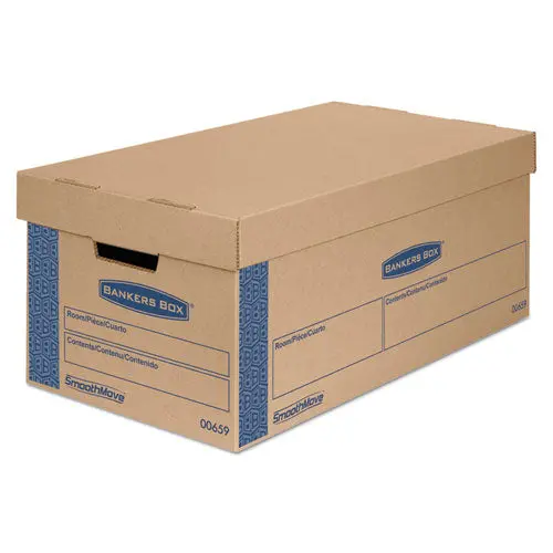Smoothmove Prime Moving And Storage Boxes, Small, Half Slotted Container (Hsc), 24" X 12" X 10", Brown Kraft-Blue, 8-Carton 1