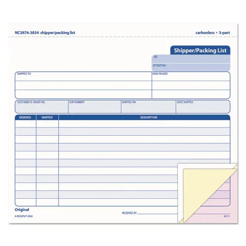 Snap-Off Shipper-Packing List, 8 1-2 X 7, Three-Part Carbonless, 50 Forms 1