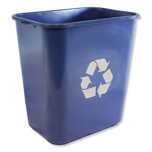 Soft-Sided Recycle Logo Plastic Wastebasket, Rectangular, 28 Qt, Polyethylene, Blue 1