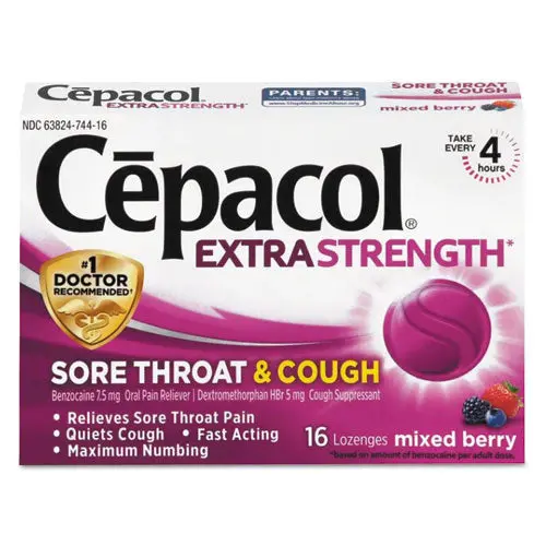 Sore Throat And Cough Lozenges, Mixed Berry, 16-Pack, 24 Packs-Carton 1