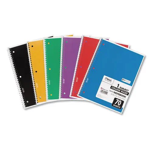 Spiral Notebook, 1 Subject, Medium-College Rule, Assorted Color Covers, 10.5 X 8, 70 Sheets, 6-Pack 1