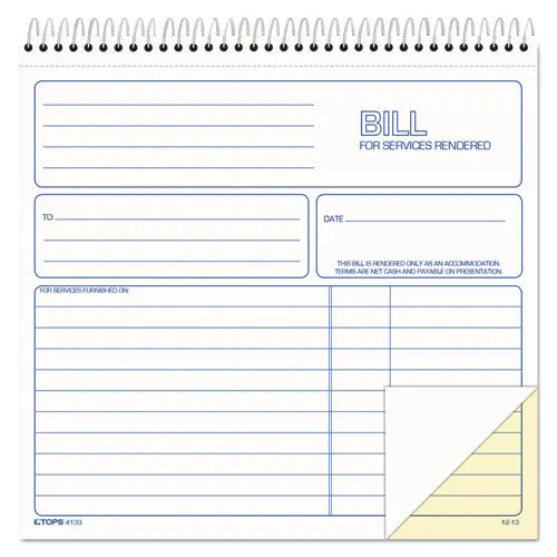 Spiralbound Service Invoices, 8 1-2 X 7-3-4, Two-Part Carbonless, 50 Sets-Book 1