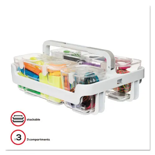 Stackable Caddy Organizer With S, M And L Containers, White Caddy, Clear Containers 1