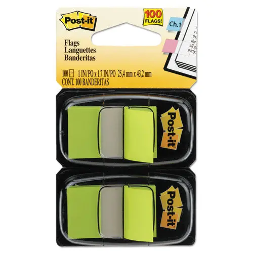 Standard Page Flags In Dispenser, Bright Green, 100 Flags-Dispenser 1