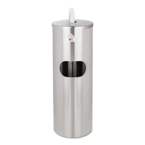 Standing Stainless Wipes Dispener, 12 X 12 X 36, Cylindrical, 5 Gal, Stainless Steel 1