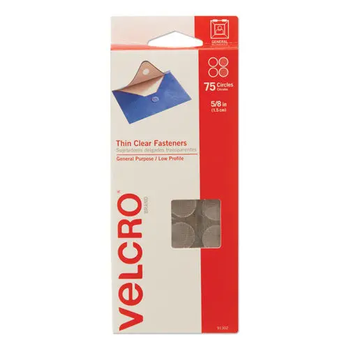 Sticky-Back Fasteners, Removable Adhesive, 0.63" Dia, Clear, 75-Pack 1