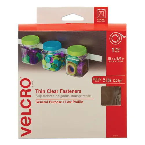 Sticky-Back Fasteners, Removable Adhesive, 0.75" X 15 Ft, Clear 1