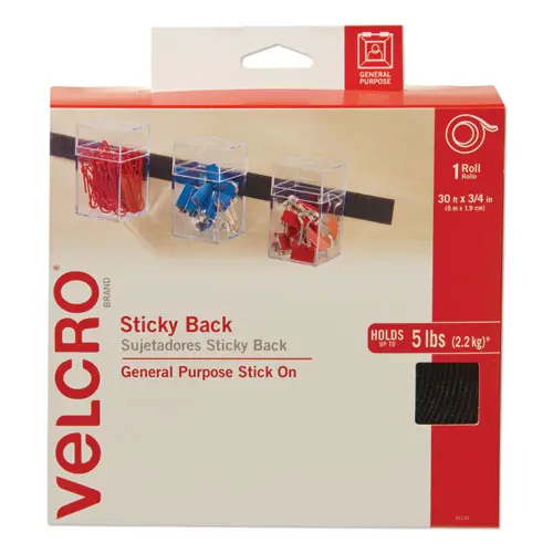Sticky-Back Fasteners, Removable Adhesive, 0.75" X 30 Ft, Black 1