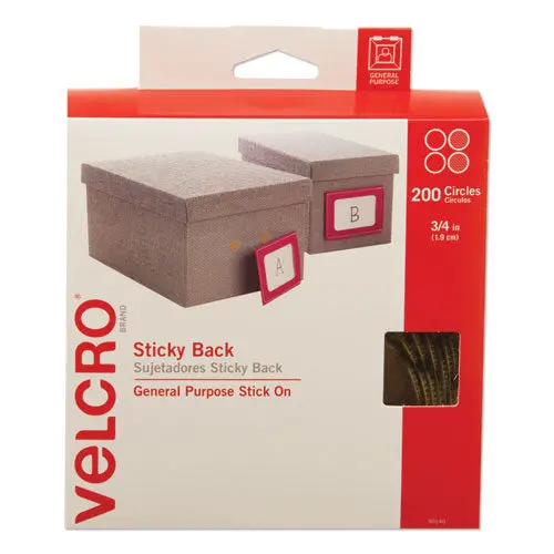 Sticky-Back Fasteners With Dispenser Box, Removable Adhesive, 0.75" Dia, Beige, 200-Roll 1