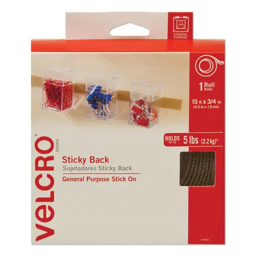 Sticky-Back Fasteners With Dispenser, Removable Adhesive, 0.75" X 15 Ft, Beige 1