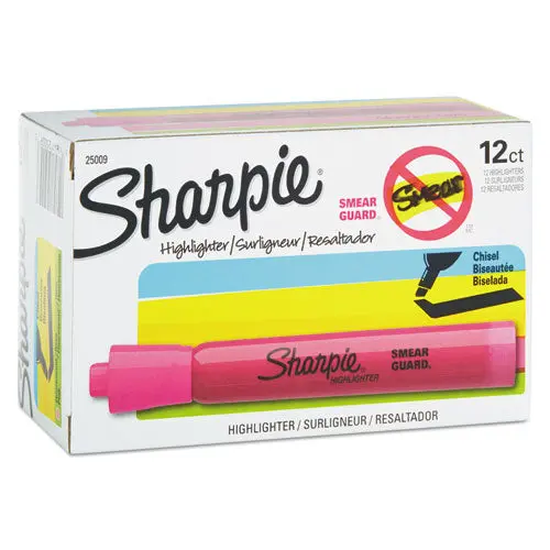 Tank Style Highlighters, Chisel Tip, Pink, Dozen 1