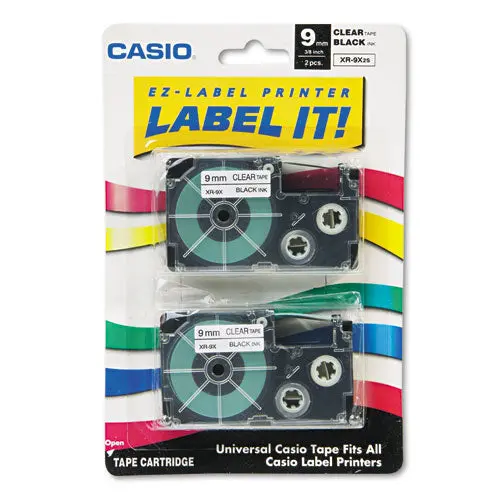 Tape Cassettes For Kl Label Makers, 0.37" X 26 Ft, Black On Clear, 2-Pack 1