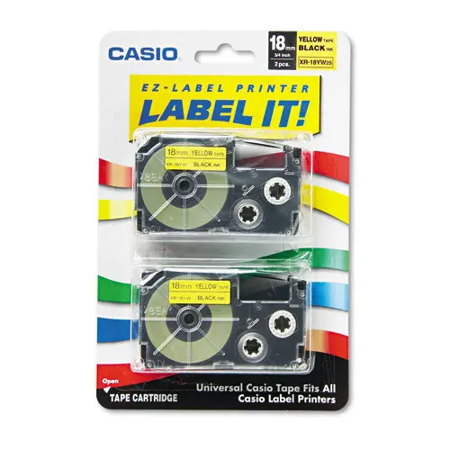 Tape Cassettes For Kl Label Makers, 0.75" X 26 Ft, Black On Yellow, 2-Pack 1