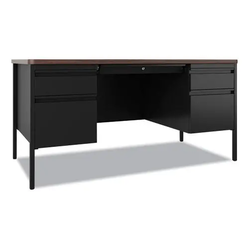 Teachers Pedestal Desks, Left And Right-Hand Pedestals: Box/File Drawer Format, 60" X 30" X 29.5", Walnut/Black 1
