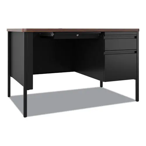 Teachers Pedestal Desks, One Right-Hand Pedestal: Box/File Drawers, 48" X 30" X 29.5", Walnut/Black 1