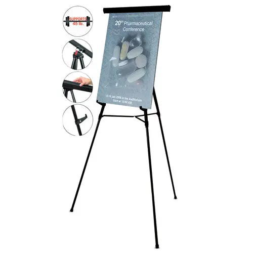 Telescoping Tripod Display Easel, Adjusts 35" To 64" High, Metal, Black 1