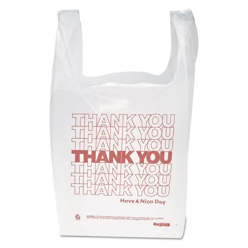 "Thank You" Handled T-Shirt Bag, 0.167 Bbl, 12.5 Microns, 11.5" X 21", White, 900-Carton 1