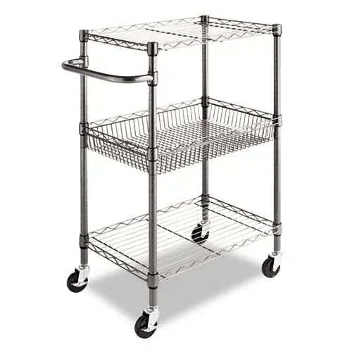 Three-Tier Wire Cart With Basket, 28W X 16D X 39H, Black Anthracite 1