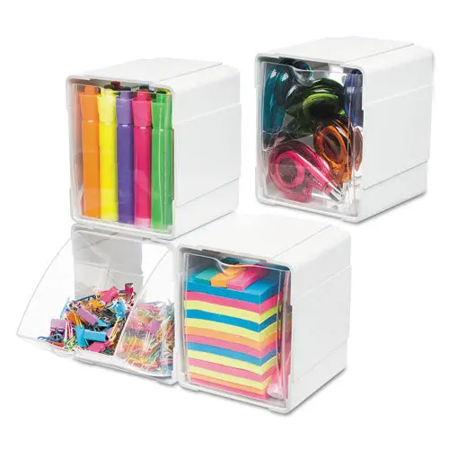 Tilt Bin Interlocking 4-Bin Organizer, 4 5-8 X 4 7-8 X 5 1-2, White-Clear 1
