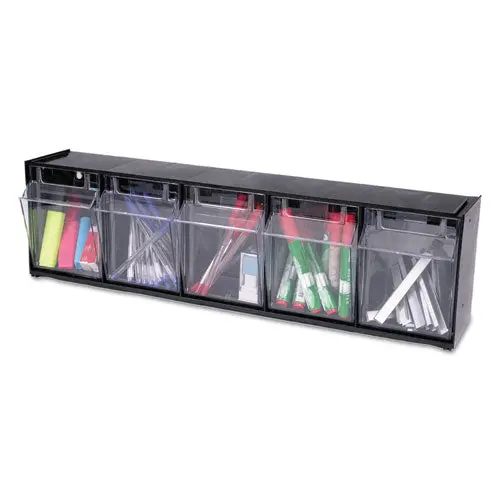 Tilt Bin Interlocking Multi-Bin Storage Organizer, 5 Sections, 23.63" X 5.25" X 6.5", Black-Clear 1