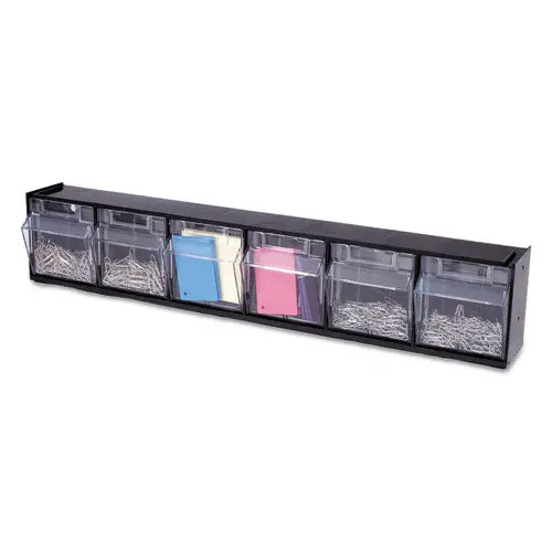 Tilt Bin Interlocking Multi-Bin Storage Organizer, 6 Sections, 23.63" X 3.63" X 4.5", Black-Clear 1