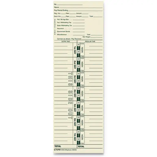 Time Card For Acroprint And Lathem, Weekly, 3 1-2 X 10 1-2, 500-Box 1