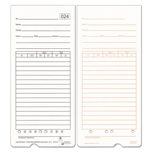 Time Card For Atr480 Totalizing Electronic Time Clock, 7 1-2 X 3.35, 50 Per Pack 1