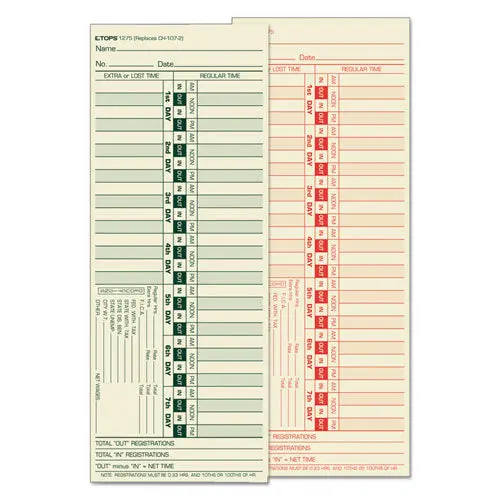 Time Card For Lathem, Bi-Weekly, Two-Sided, 3 1-2 X 9, 500-Box 1