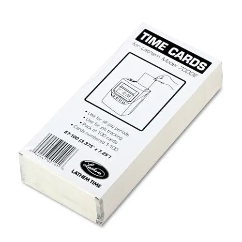 Time Card For Lathem Model 7000E, Numbered 1-100, Two-Sided, 100-Pack 1